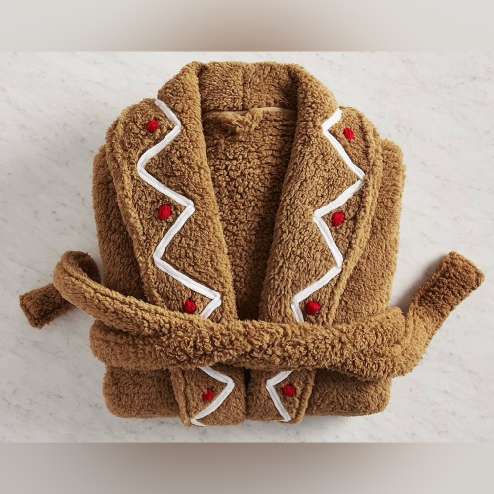 #610 - Pottery Barn Unisex Gingerbread Cozy Plush Teddy Bear Holiday Robe - Picture 2 of 15